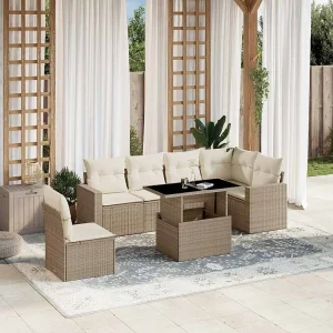 7-delige Loungeset met kussens poly rattan beige 7-delige Loungeset met kussens poly rattan beige