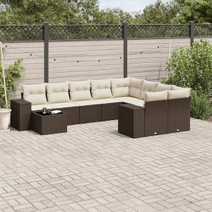 10-delige Loungeset met kussens poly rattan bruin 10-delige Loungeset met kussens poly rattan bruin