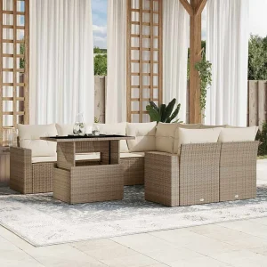 9-delige Loungeset met kussens poly rattan beige 9-delige Loungeset met kussens poly rattan beige