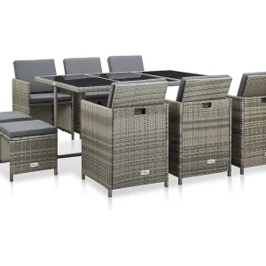 11-delige Tuinset met kussens poly rattan grijs 11-delige Tuinset met kussens poly rattan grijs