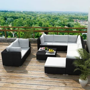 10-delige Loungeset met kussens poly rattan zwart 10-delige Loungeset met kussens poly rattan zwart