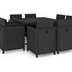9-delige Tuinset met kussens poly rattan zwart 9-delige Tuinset met kussens poly rattan zwart