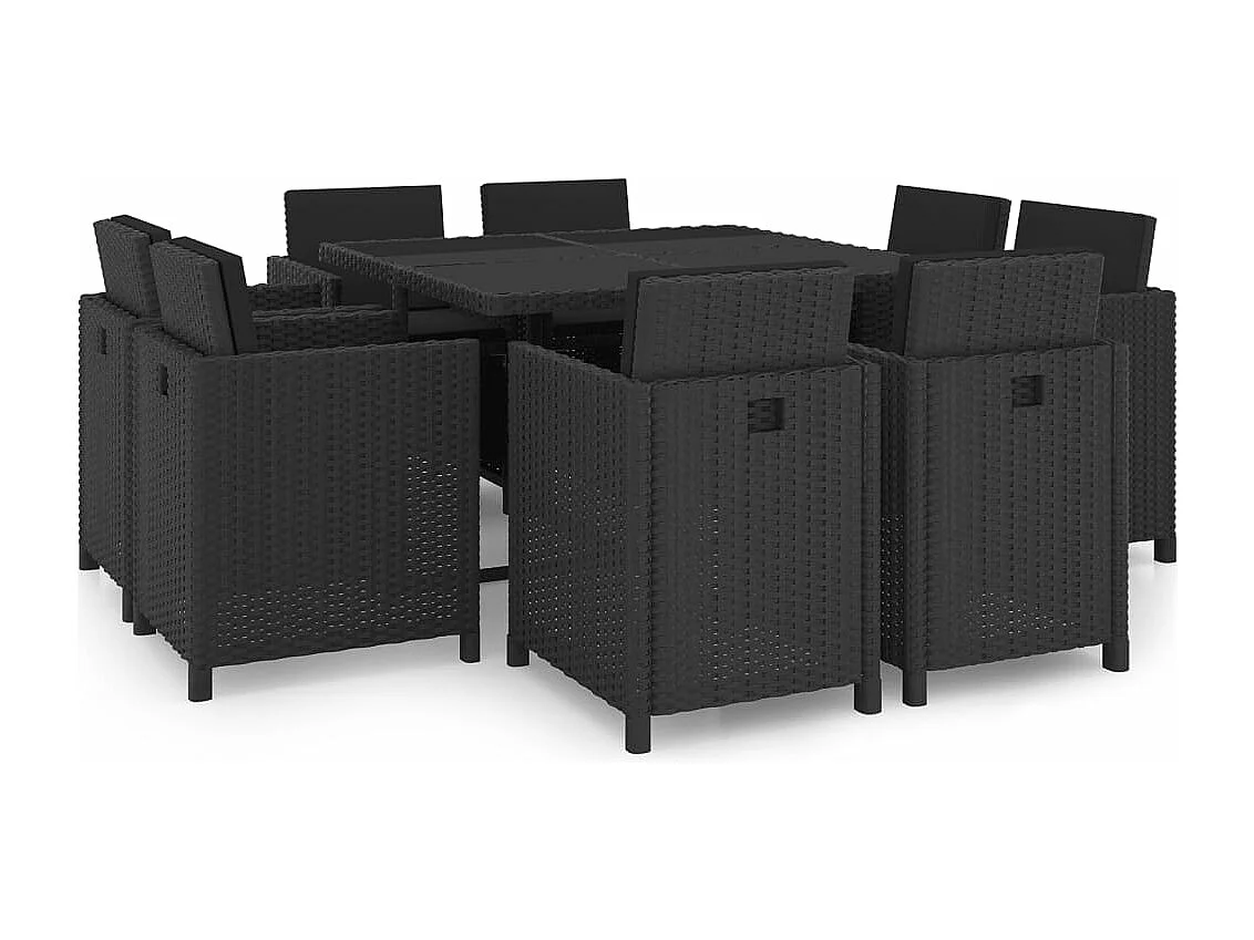 9-delige Tuinset met kussens poly rattan zwart