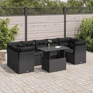 8-delige Loungeset met kussens poly rattan zwart 8-delige Loungeset met kussens poly rattan zwart