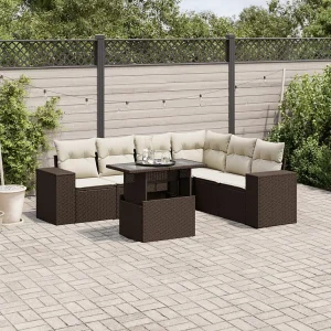 7-delige Loungeset met kussens poly rattan bruin 7-delige Loungeset met kussens poly rattan bruin