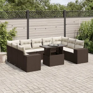 10-delige Loungeset met kussens poly rattan bruin 10-delige Loungeset met kussens poly rattan bruin