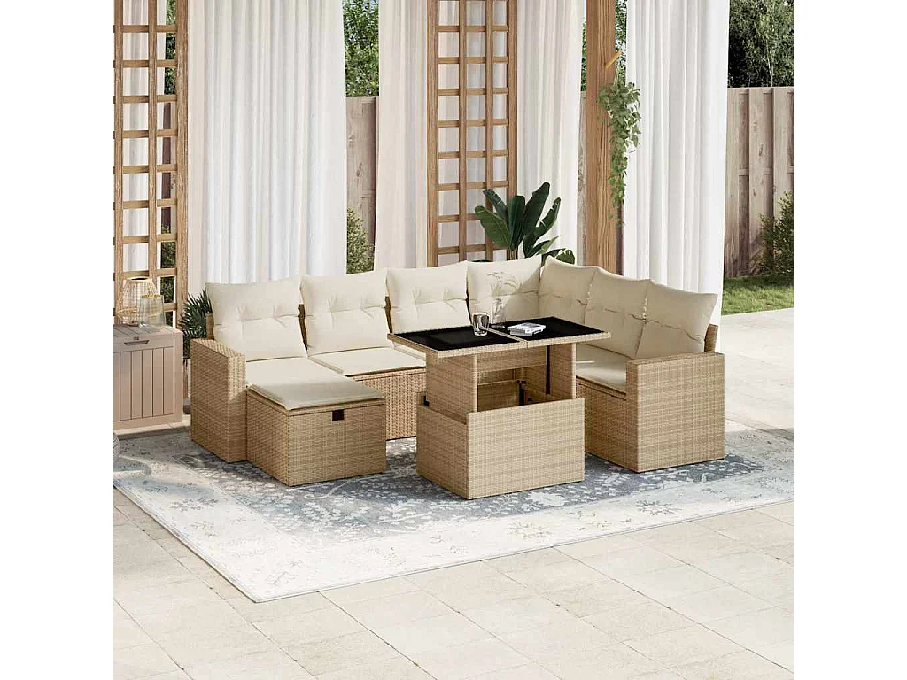 8-delige Loungeset met kussens poly rattan beige