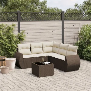 6-delige Loungeset met kussens poly rattan bruin 6-delige Loungeset met kussens poly rattan bruin
