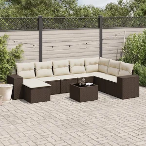 9-delige Loungeset met kussens poly rattan bruin 9-delige Loungeset met kussens poly rattan bruin