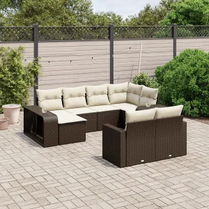 10-delige Loungeset met kussens poly rattan bruin 10-delige Loungeset met kussens poly rattan bruin