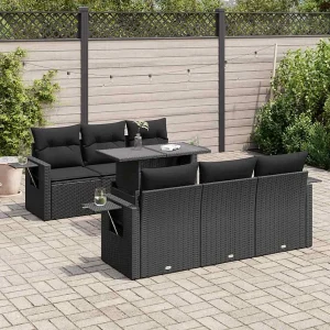 7-delige Loungeset met kussens poly rattan zwart 7-delige Loungeset met kussens poly rattan zwart