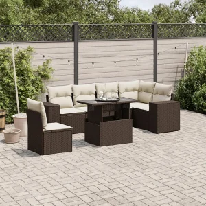 7-delige Loungeset met kussens poly rattan bruin 7-delige Loungeset met kussens poly rattan bruin