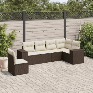 6-delige Loungeset met kussens poly rattan bruin 6-delige Loungeset met kussens poly rattan bruin
