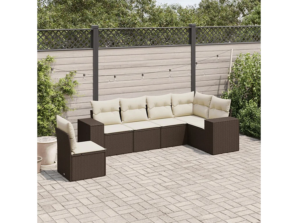 6-delige Loungeset met kussens poly rattan bruin