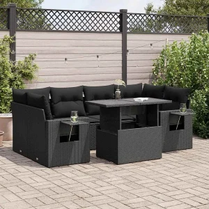 7-delige Loungeset met kussens poly rattan zwart 7-delige Loungeset met kussens poly rattan zwart