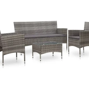 4-delige Loungeset met kussens poly rattan grijs 4-delige Loungeset met kussens poly rattan grijs