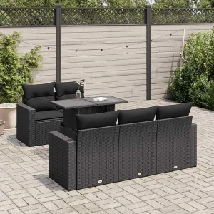 6-delige Loungeset met kussens poly rattan zwart 6-delige Loungeset met kussens poly rattan zwart