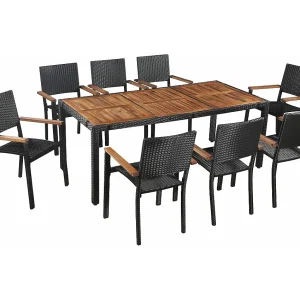 9-delige Tuinset poly rattan en acaciahout zwart 9-delige Tuinset poly rattan en acaciahout zwart