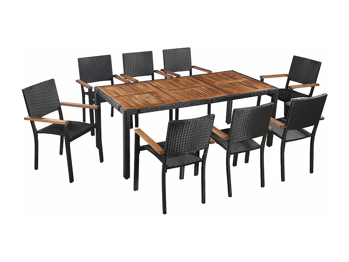 9-delige Tuinset poly rattan en acaciahout zwart