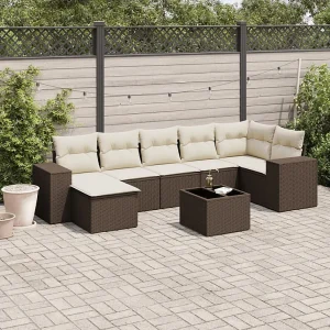 8-delige Loungeset met kussens poly rattan bruin 8-delige Loungeset met kussens poly rattan bruin