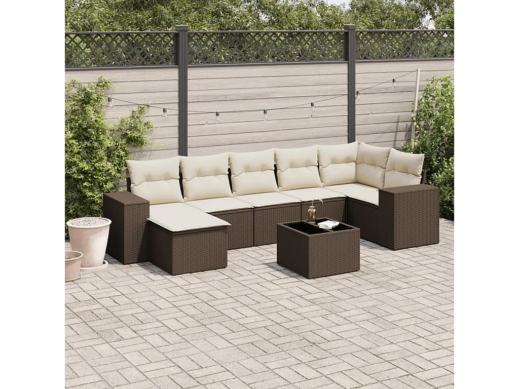 8-delige Loungeset met kussens poly rattan bruin