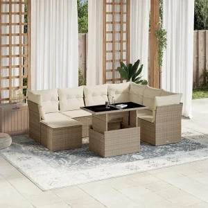 8-delige Loungeset met kussens poly rattan beige 8-delige Loungeset met kussens poly rattan beige