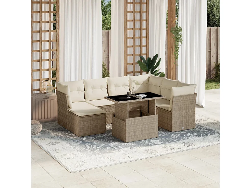 8-delige Loungeset met kussens poly rattan beige