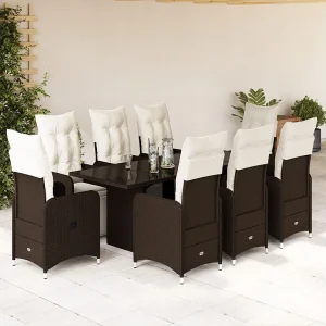 9-delige Bistroset met kussens poly rattan bruin 9-delige Bistroset met kussens poly rattan bruin