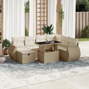 8-delige Loungeset met kussens poly rattan beige 8-delige Loungeset met kussens poly rattan beige
