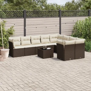 10-delige Loungeset met kussens poly rattan bruin 10-delige Loungeset met kussens poly rattan bruin