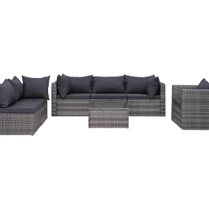 7-delige Loungeset met kussens poly rattan grijs 7-delige Loungeset met kussens poly rattan grijs