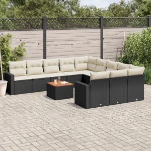 12-delige Loungeset met kussens poly rattan zwart 12-delige Loungeset met kussens poly rattan zwart