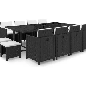 13-delige Tuinset met kussens poly rattan zwart 13-delige Tuinset met kussens poly rattan zwart