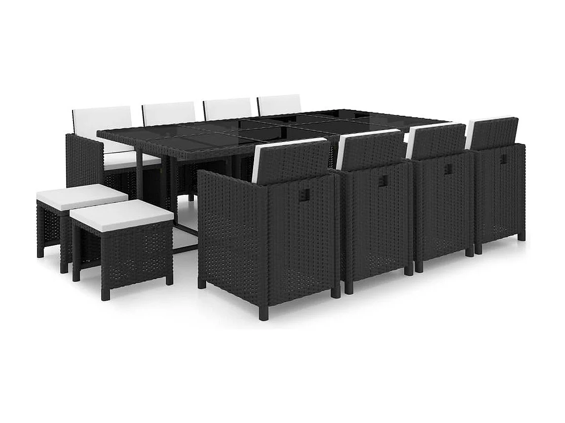 13-delige Tuinset met kussens poly rattan zwart