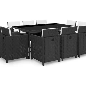 11-delige Tuinset met kussens poly rattan zwart 11-delige Tuinset met kussens poly rattan zwart