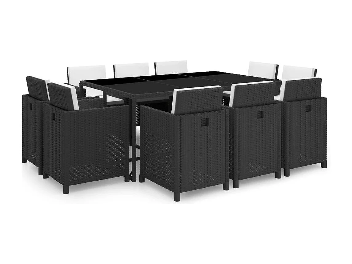 11-delige Tuinset met kussens poly rattan zwart