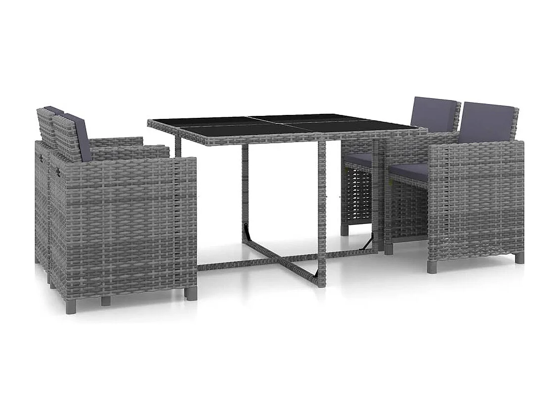 5-delige Tuinset met kussens poly rattan grijs