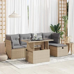 6-delige Loungeset met kussens poly rattan beige 6-delige Loungeset met kussens poly rattan beige