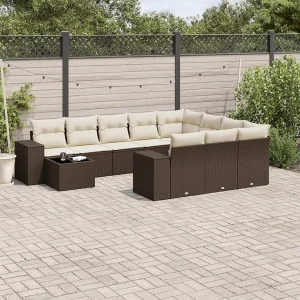 11-delige Loungeset met kussens poly rattan bruin 11-delige Loungeset met kussens poly rattan bruin