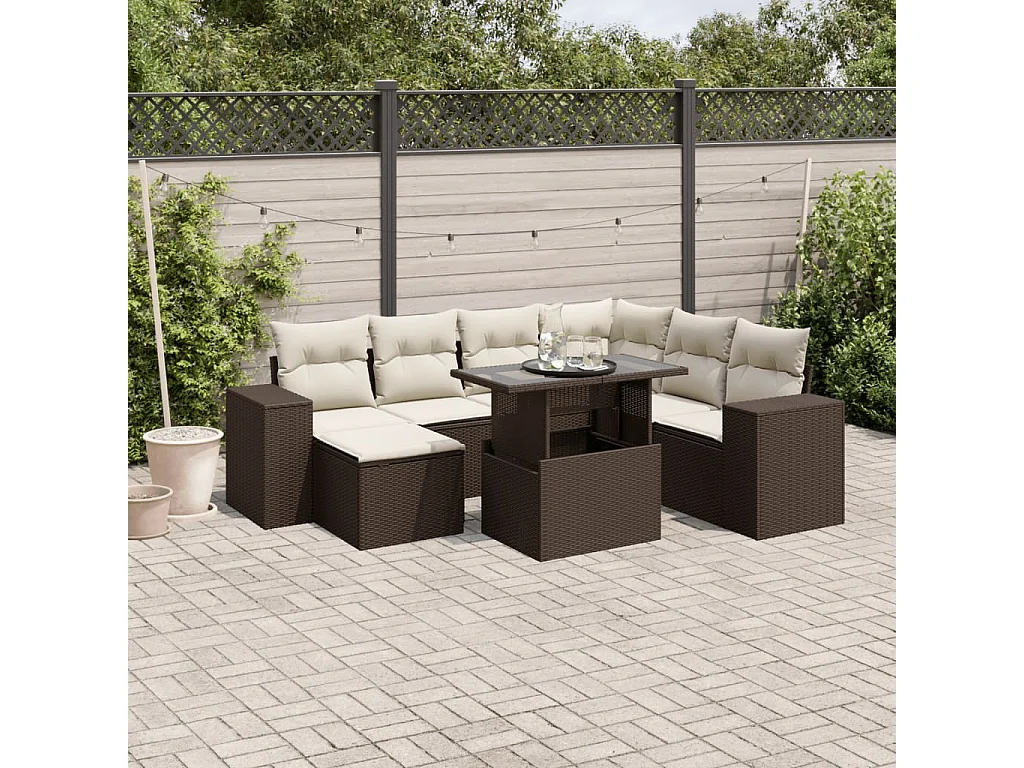 8-delige Loungeset met kussens poly rattan bruin