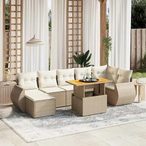 8-delige Loungeset met kussens poly rattan beige 8-delige Loungeset met kussens poly rattan beige