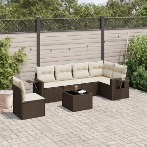 7-delige Loungeset met kussens poly rattan bruin 7-delige Loungeset met kussens poly rattan bruin