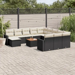 13-delige Loungeset met kussens poly rattan zwart 13-delige Loungeset met kussens poly rattan zwart