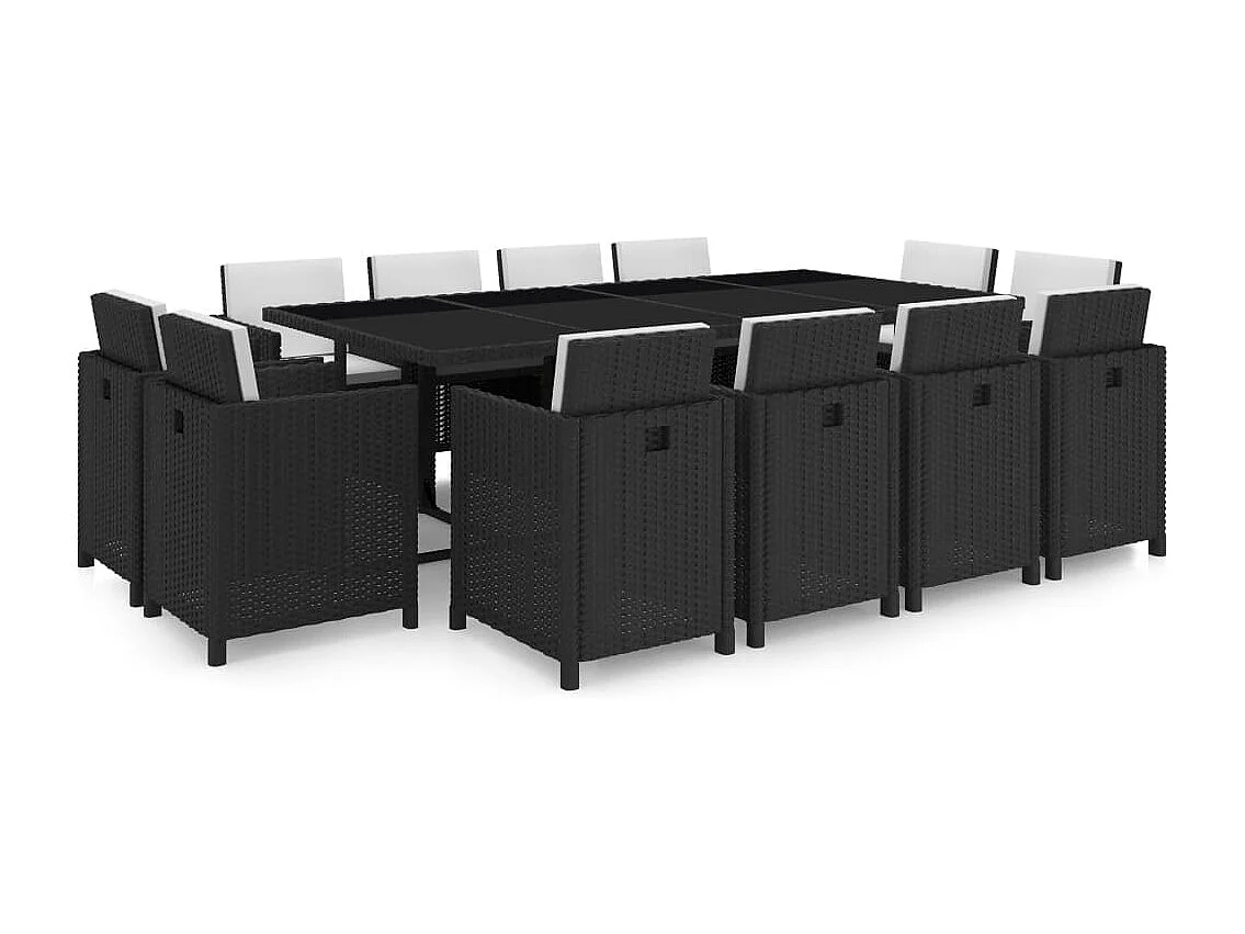 13-delige Tuinset met kussens poly rattan zwart