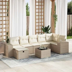 8-delige Loungeset met kussens poly rattan beige 8-delige Loungeset met kussens poly rattan beige
