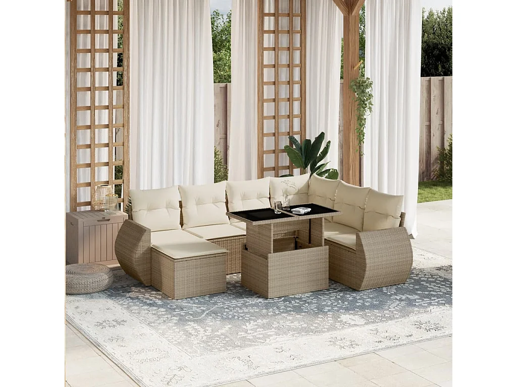 8-delige Loungeset met kussens poly rattan beige