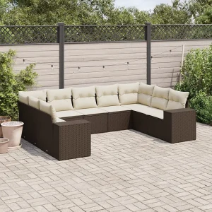 9-delige Loungeset met kussens poly rattan bruin 9-delige Loungeset met kussens poly rattan bruin