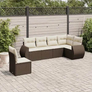 6-delige Loungeset met kussens poly rattan bruin 6-delige Loungeset met kussens poly rattan bruin