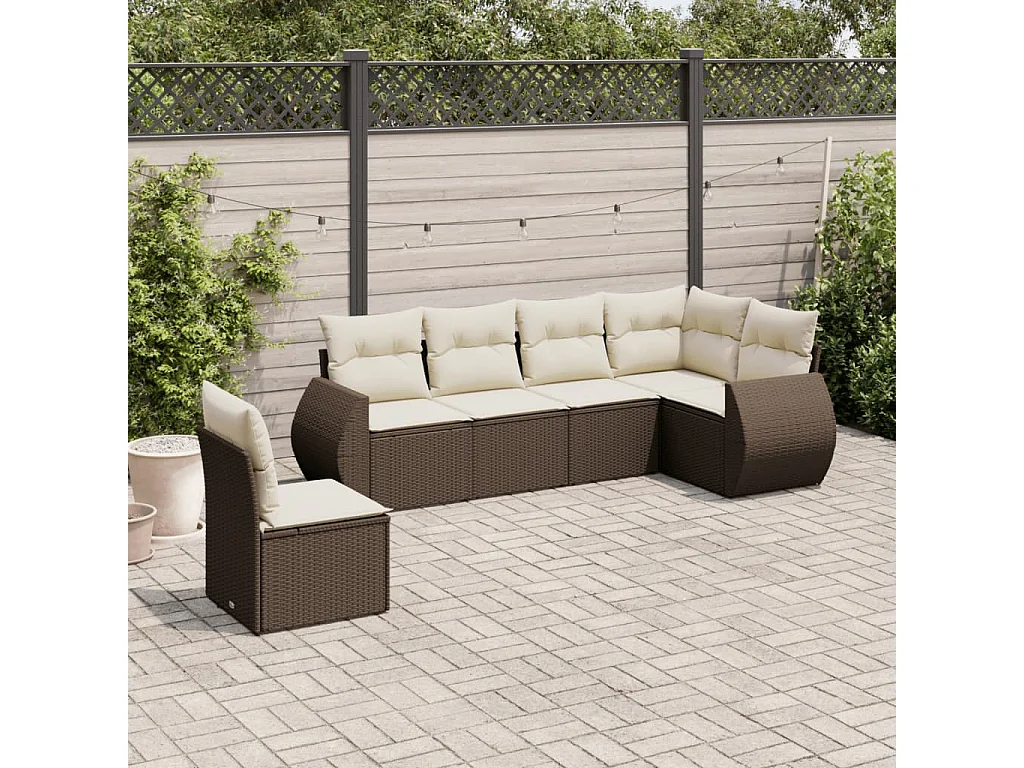 6-delige Loungeset met kussens poly rattan bruin