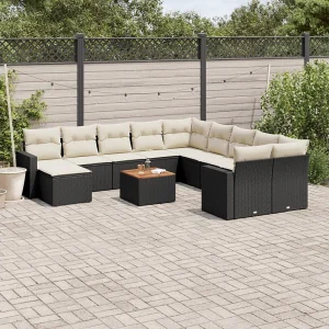 12-delige Loungeset met kussens poly rattan zwart 12-delige Loungeset met kussens poly rattan zwart